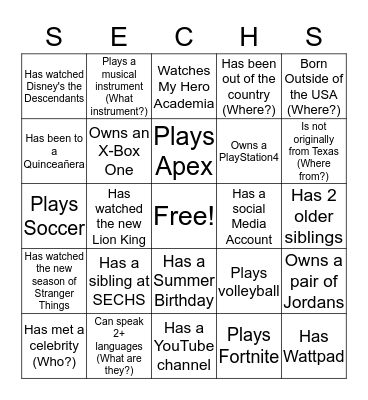 SECHS PEOPLE BINGO Card