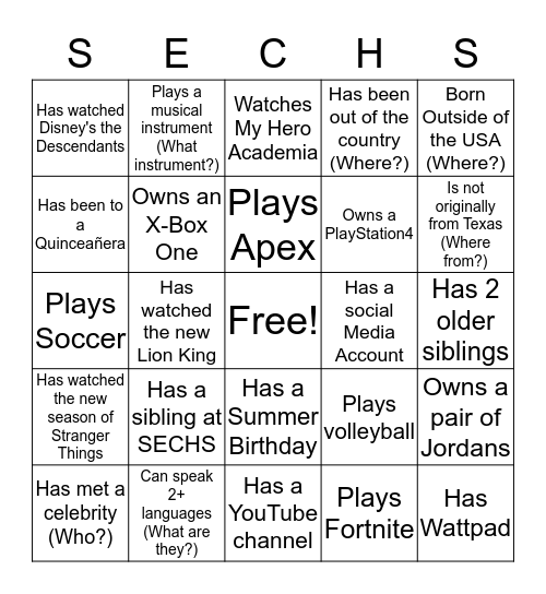 SECHS PEOPLE BINGO Card