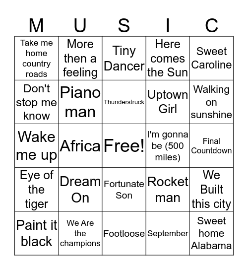 Classics Bingo Card