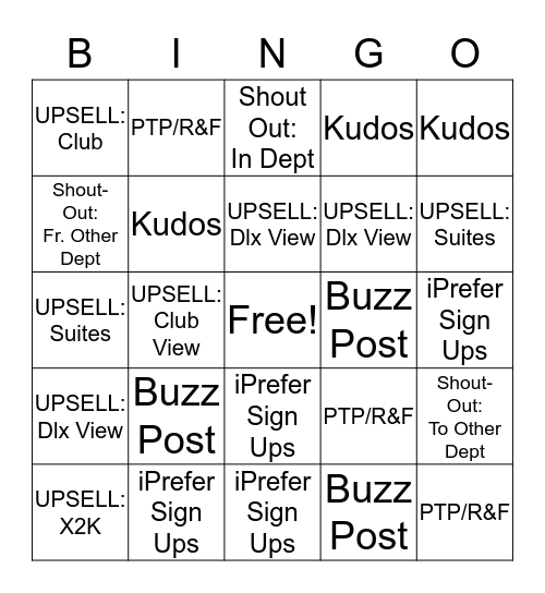 Reservations Bingo Card