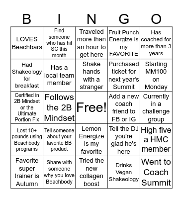 B E A C H B O D Y Bingo Card