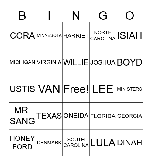 OLIVER ODOM FAMILY PICNIC Bingo Card
