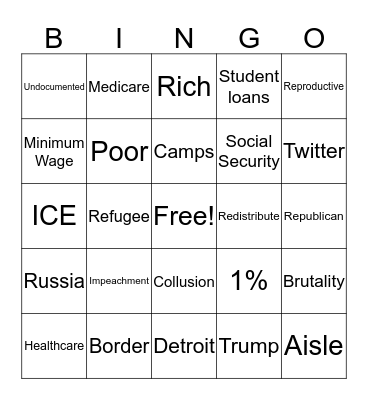 Democratic 2020 Presidential Primary Debate Bingo Card