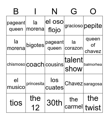 Chavez Bingo Card