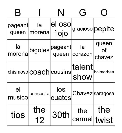 Chavez Bingo Card