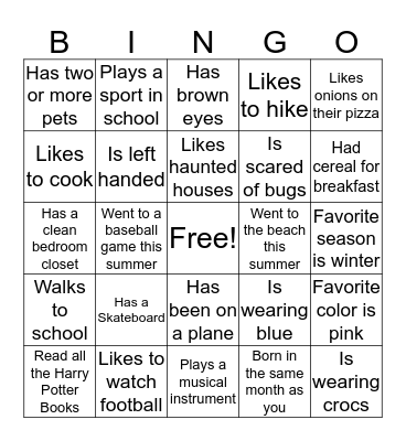 Find someone who... Bingo Card