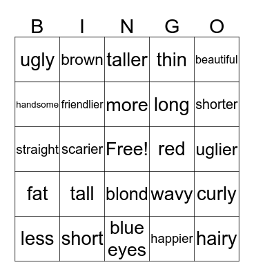 Describing People Bingo Card