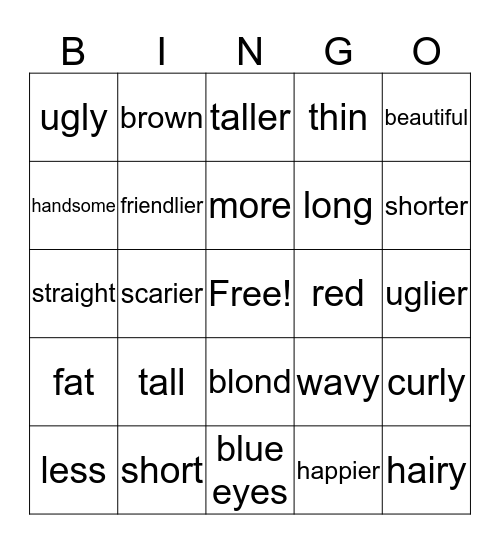 Describing People Bingo Card