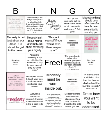 Modesty Rocks! Bingo Card