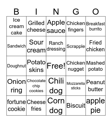 American Food Bingo Card