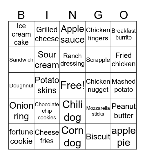 American Food Bingo Card