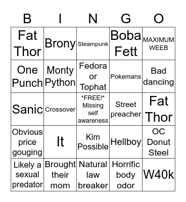 Galaxy Con Bingo Card
