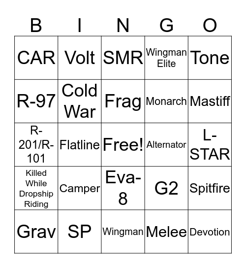 Titanfall 2 Bingo Card