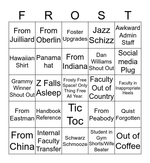 FROST MEETING BINGO! Bingo Card