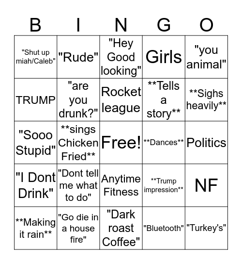 Clayton Bingo Card