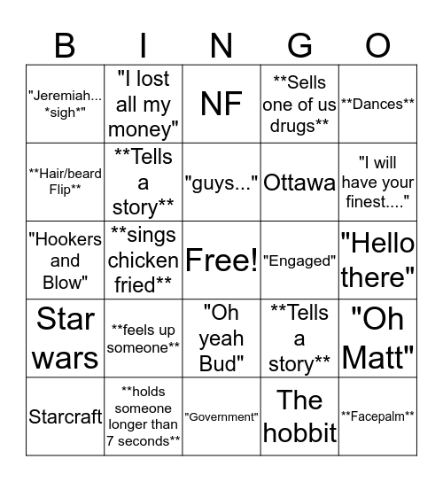 Sebastian Bingo Card