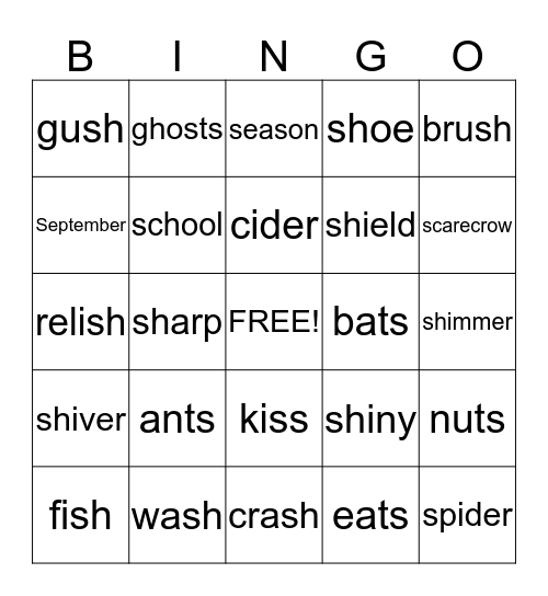 sssss and shhhhhh Bingo Card