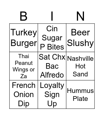 NTH  Bingo Card