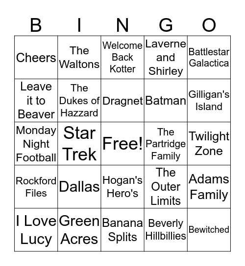 BB59 Classic TV Themes 60's 70's 80's Bingo Card