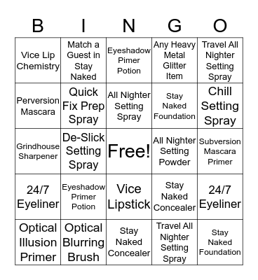 Urban Decay Bingo Card