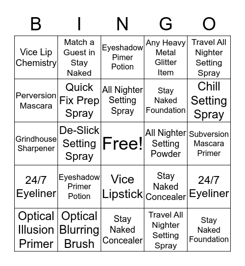 Urban Decay Bingo Card