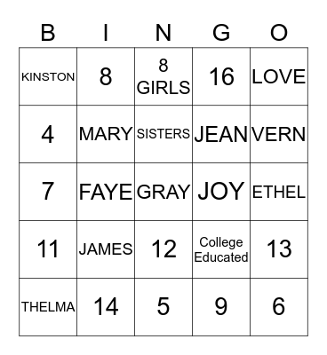 GRAY'S Thanksgiving BINGO Card