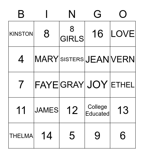 GRAY'S Thanksgiving BINGO Card