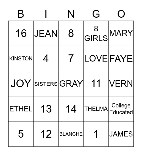 GRAY'S Thanksgiving BINGO Card