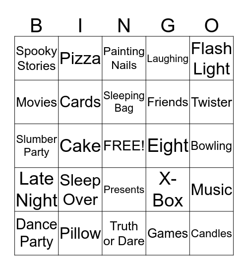 Birthday Party Bingo Card