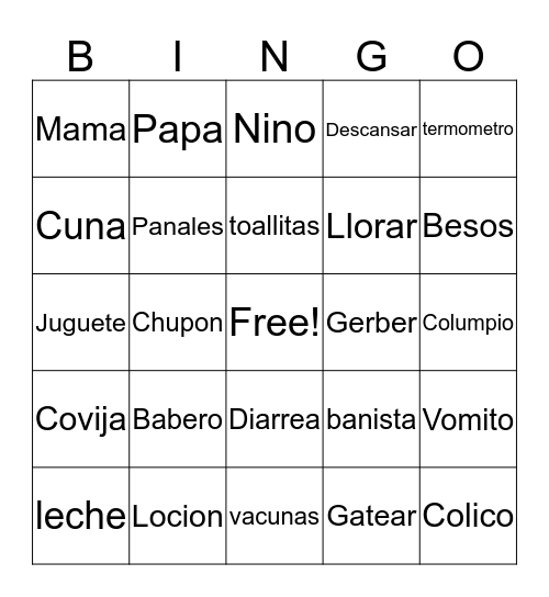 Baby Shower Bingo Card