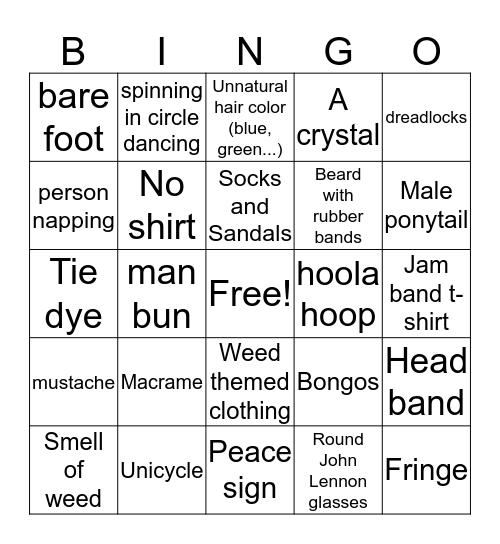 Atwood Hippie Bingo Card