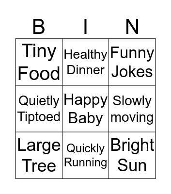 Adjectivities and Adverbs Bingo Card
