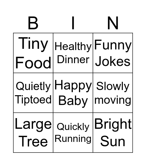 Adjectivities and Adverbs Bingo Card