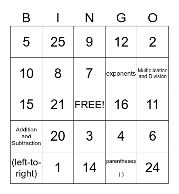 Math Bingo Card