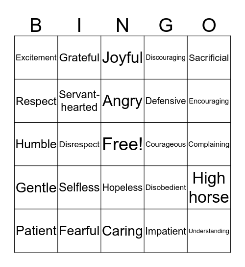 ATTITUDES Bingo Card