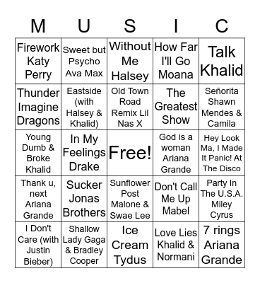Forever Young Music Bingo Card