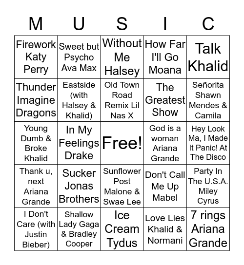 Forever Young Music Bingo Card