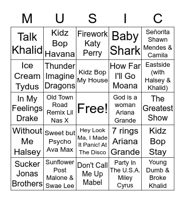 Forever Young Music Bingo Card