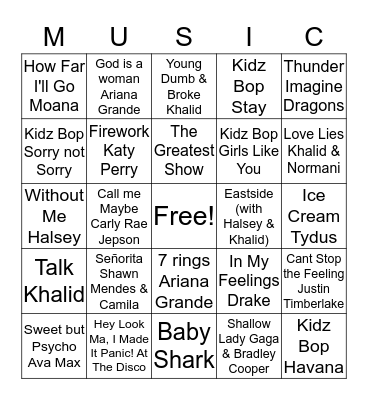 Forever Young Music Bingo Card