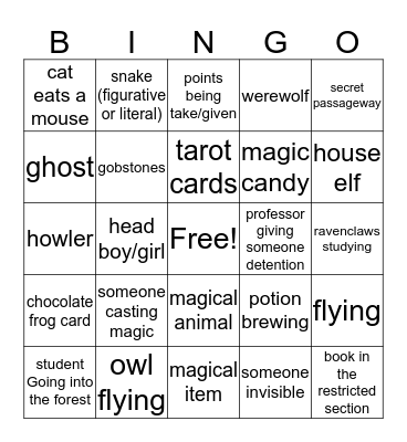 Hogwarts Bingo (tm Maisy Collins) Bingo Card