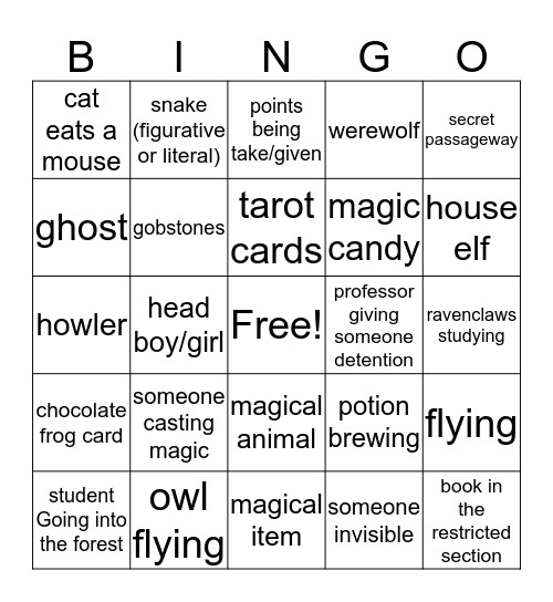 Hogwarts Bingo (tm Maisy Collins) Bingo Card