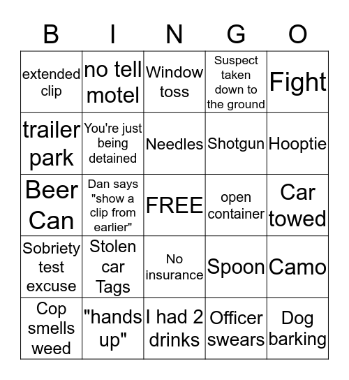 addiction Bingo Card