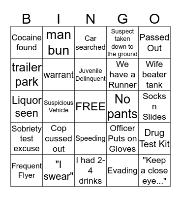 addiction Bingo Card