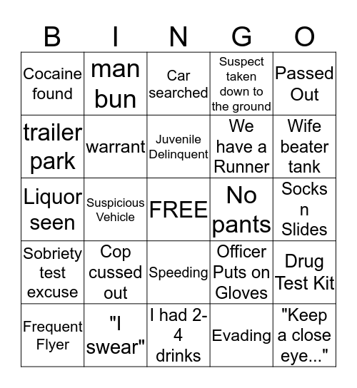 addiction Bingo Card
