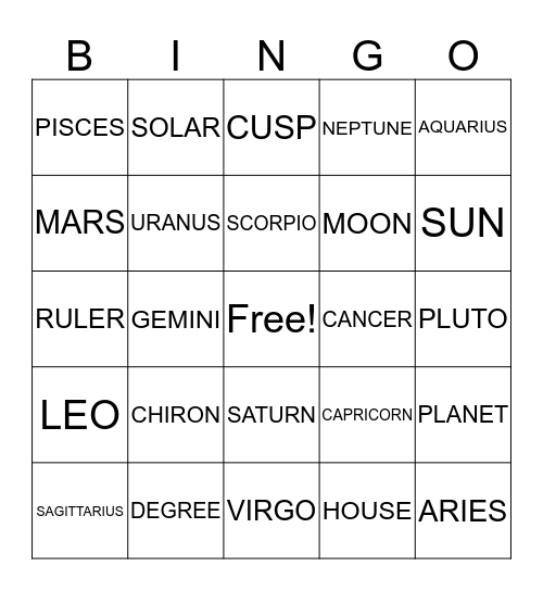 ASTRO Bingo Card
