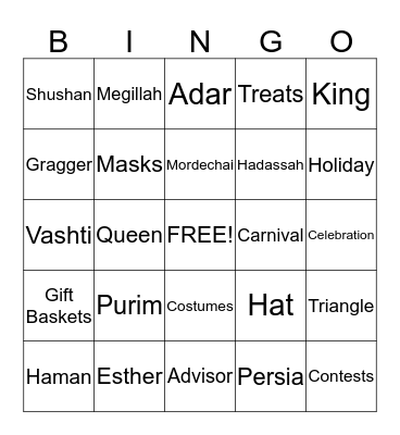 Purim Bingo Card