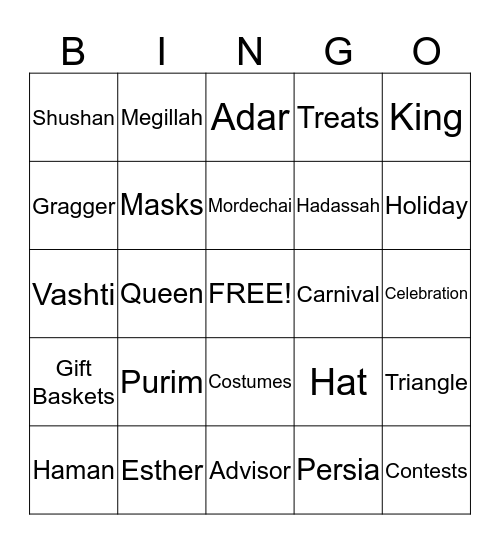 Purim Bingo Card