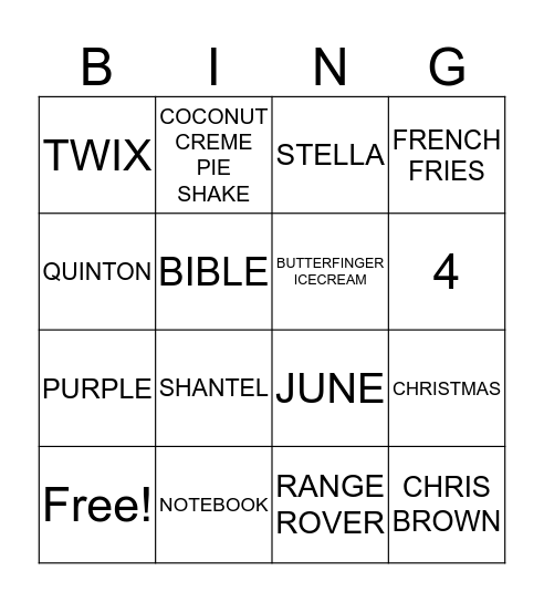BRIDE TO BE FAVORITES Bingo Card