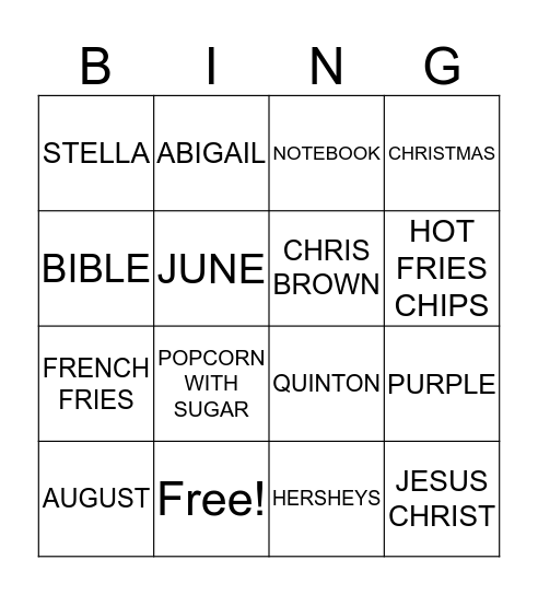 BRIDE TO BE FAVORITES Bingo Card