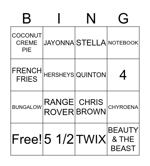 BRIDE TO BE FAVORITES Bingo Card